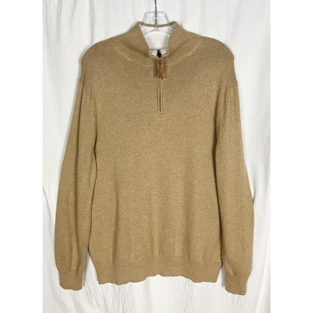 J.Crew Men 1/4 Quarter Zip Pullover Sweater Size M Tan 100% Cotton Long Sleeve